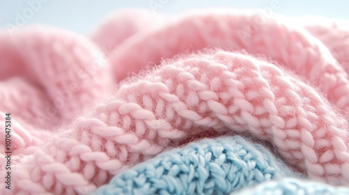 Soft Textures of Pink and Blue Knit Fabric Close-up
