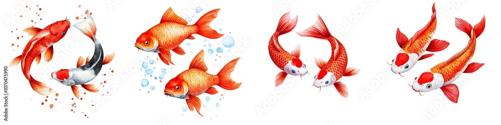 A colorful illustration of goldfish in various poses, surrounded by bubbles, conveying a sense of tranquility and aquatic beauty. A colorful illustration of goldfish in various poses, surrounded by bubbles, conveying a sense of tranquility and aquatic beauty.
