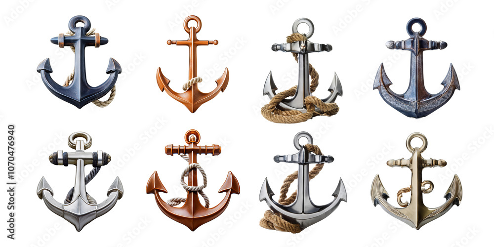 Classic Nautical Anchors Collection on Transparent Background, PNG collection, set bundle, isolate on transparent or white background