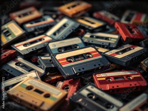 Retro Audio Cassette Tapes in Various Colors, Vintage Music Collection, Still Life Photograph wallpaper photo