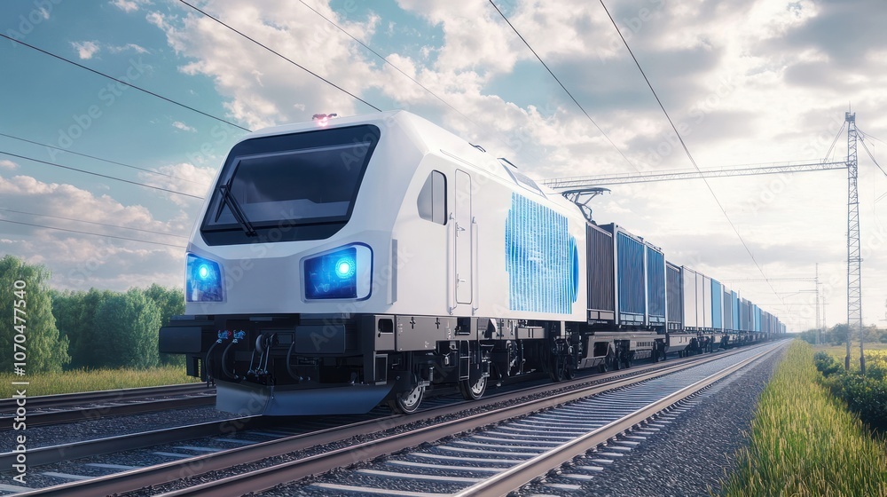 Naklejka premium Hydrogen-powered freight trains providing clean, efficient transport solutions for heavy cargo