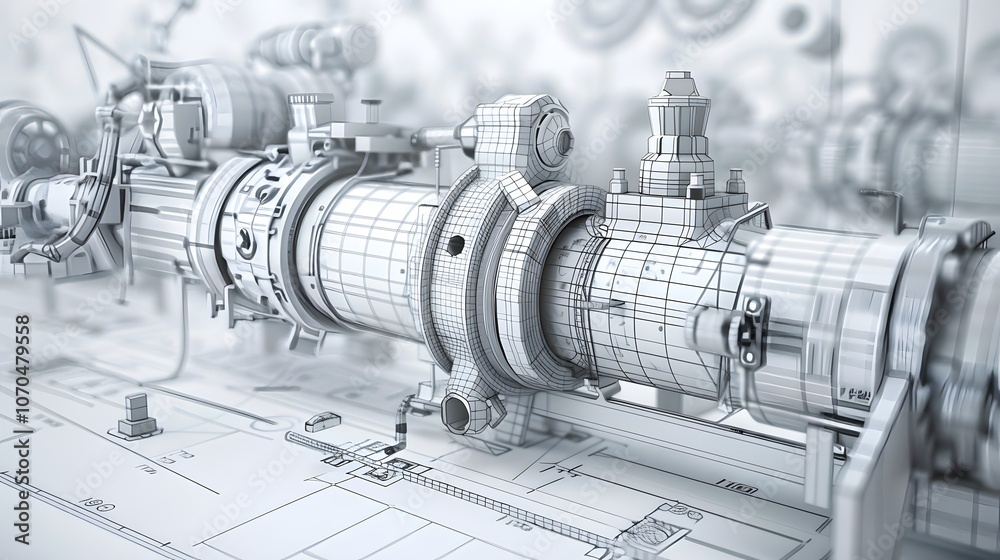 Drawing Automation Machine Part A mechanical part is shown on a drawing of a machine. The drawing is in ...