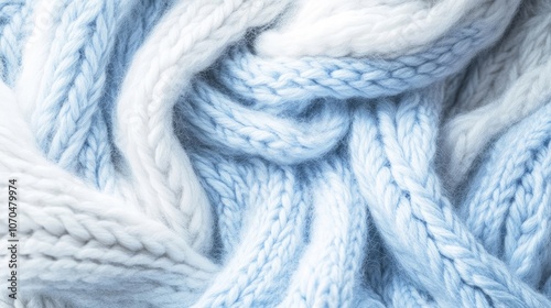 Soft blue and white merino wool knit creates a realistic background for a serene panorama. This merino wool knit background offers ample copy space for design projects.