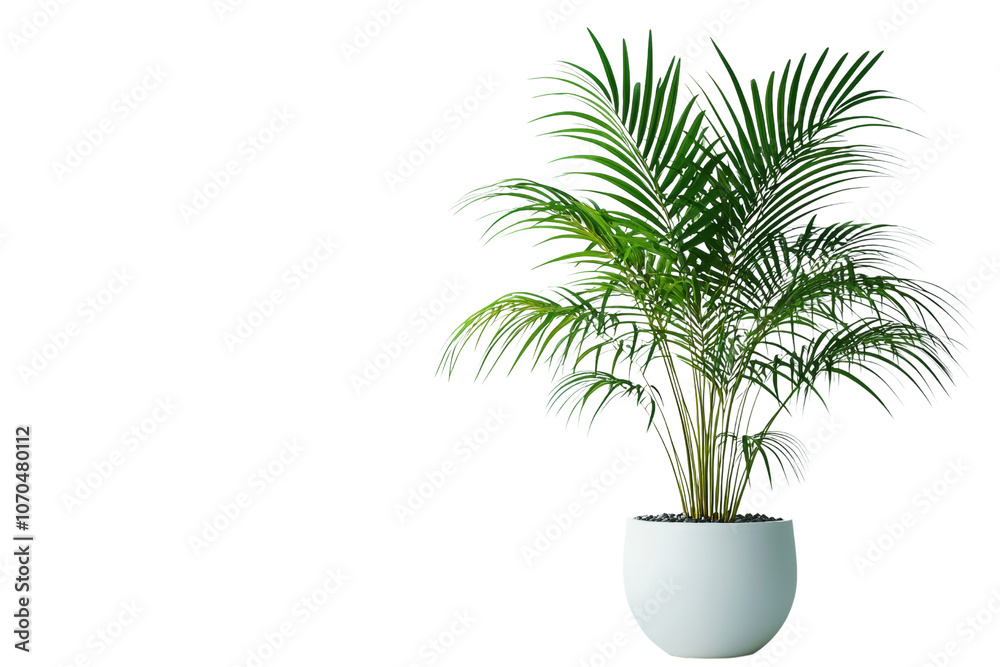 Lush green palm plant in modern white pot, adding fresh touch to any space. Perfect for home decor or office settings, enhancing ambiance with its vibrant foliage Lush green palm plant in modern white pot, adding fresh touch to any space. Perfect for home decor or office settings, enhancing ambiance with its vibrant foliage