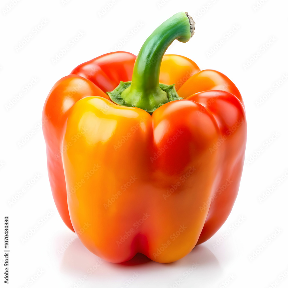 A fresh bell pepper displayed on a white background A fresh bell pepper displayed on a white background