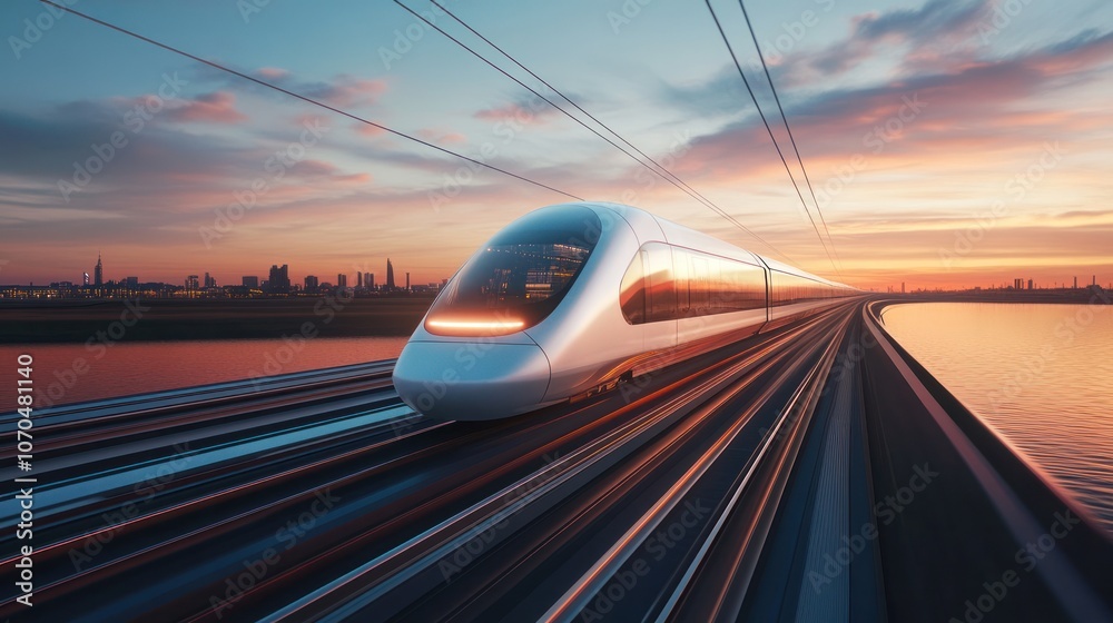 Fototapeta premium Global high-speed rail network linking continents, providing fast and sustainable international travel