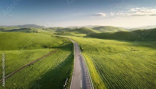 A long, winding road in a peaceful, green landscape, symbolizing healing, self-care, and gradual progress