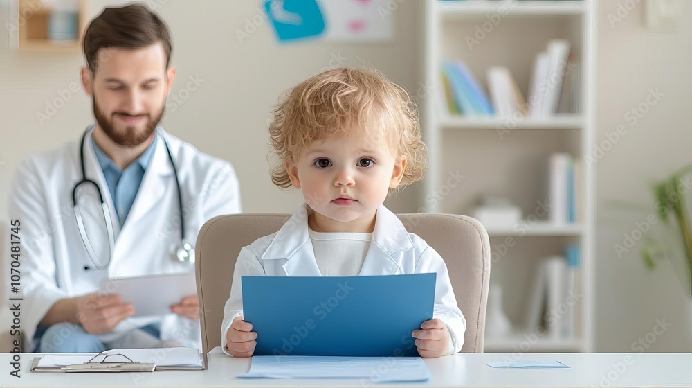 Pediatric healthcare exam in a cozy clinic with child in a comfortable chair Pediatric healthcare exam in a cozy clinic with child in a comfortable chair
