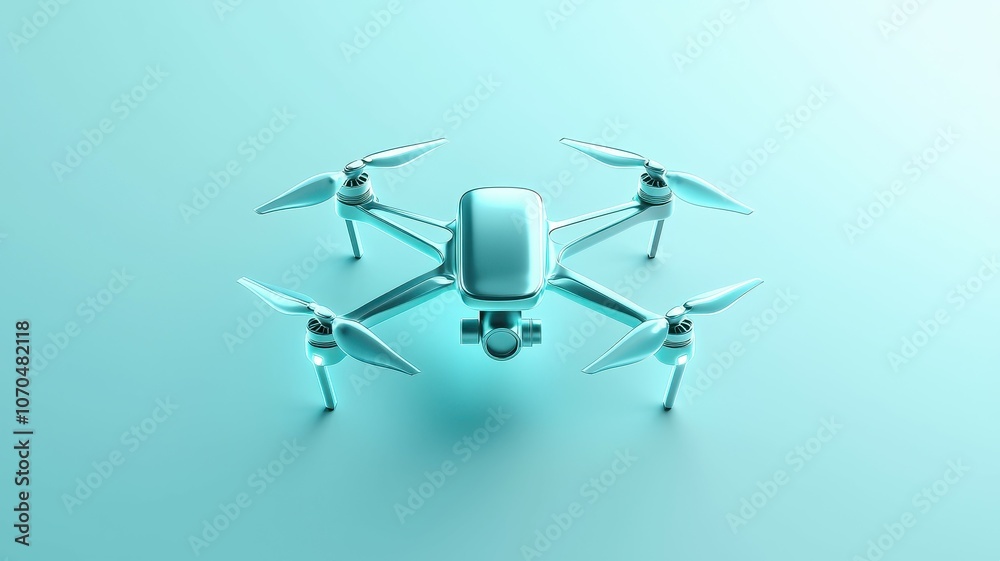 A sleek, modern drone with four propellers set against a soft blue background, showcasing its advanced design and technology. A sleek, modern drone with four propellers set against a soft blue background, showcasing its advanced design and technology.