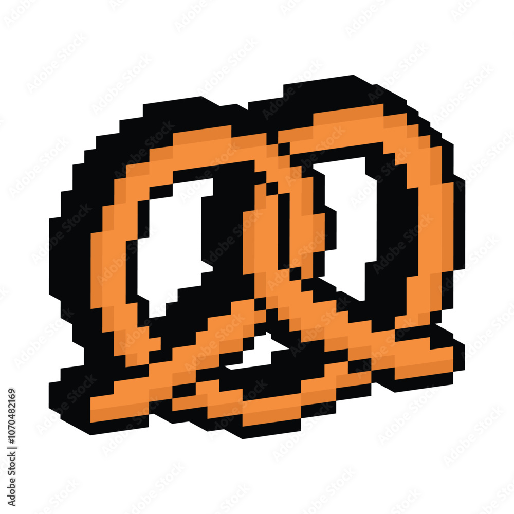 Fototapeta premium isometric pixel pretzel icon. Vector pixel art pretzel 8 bit game logo for company