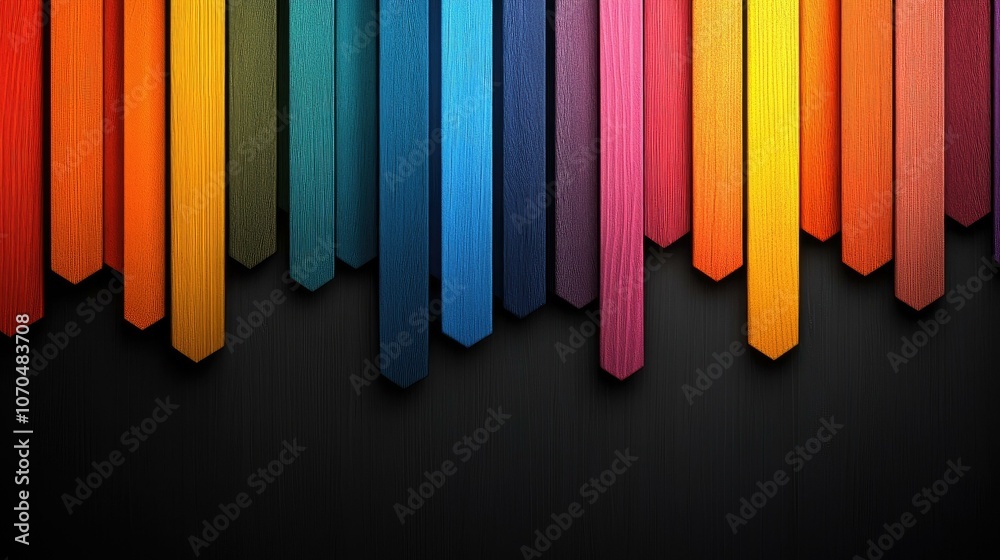 Fototapeta premium Abstract Rainbow Wooden Arrows on a Black Background