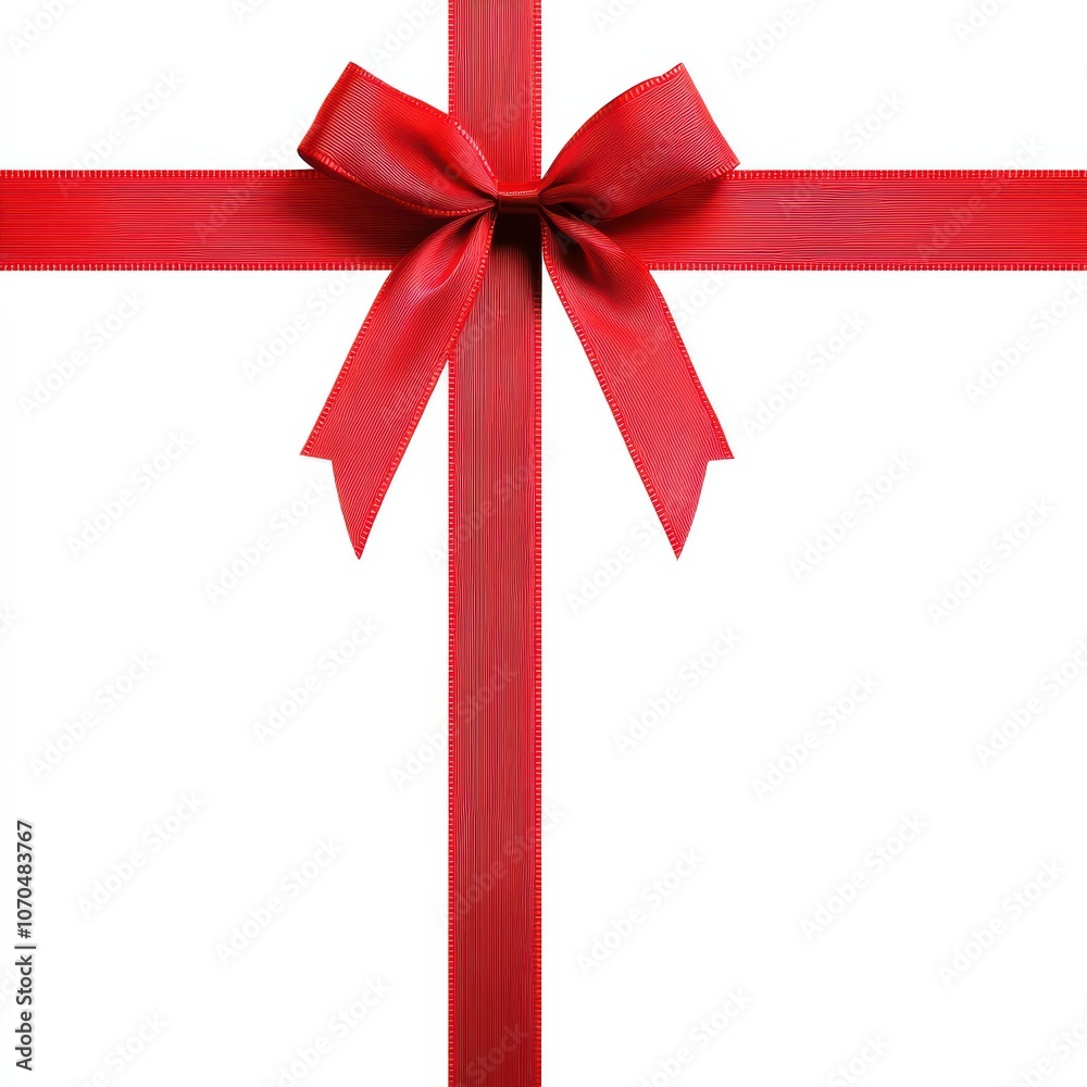 Festive Red Ribbon Bow on Isolated Background Festive Red Ribbon Bow on Isolated Background