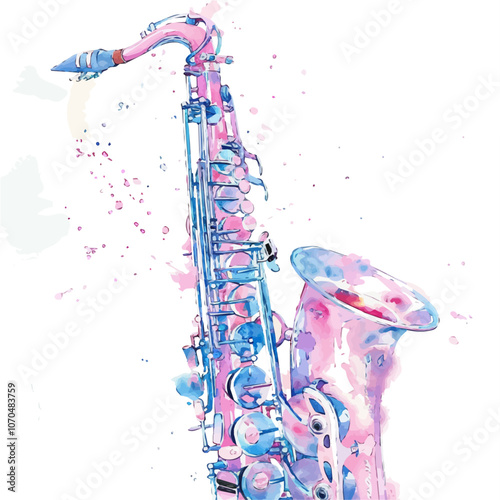 A watercolor vector of a saxophone, isolated on a white background.