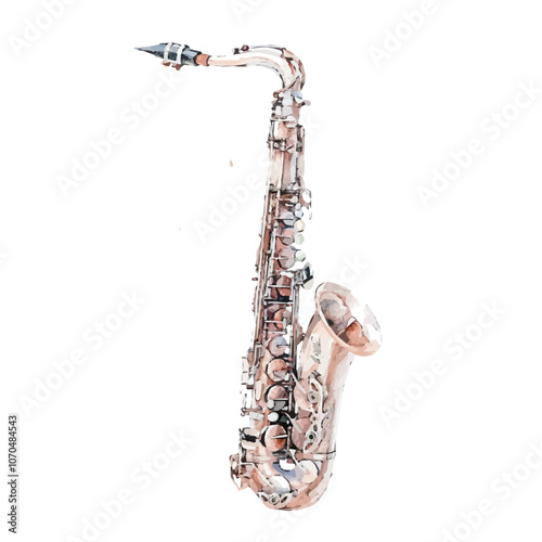 A watercolor vector of a saxophone, isolated on a white background.