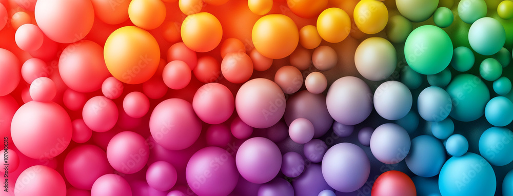 A close-up shot of vibrant spheres arranged in a rainbow pattern, creating a captivating visual display