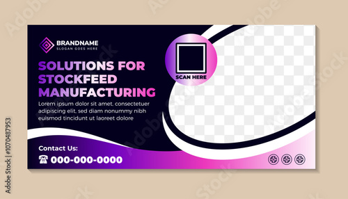 social media food industry post promotion collection template. dark blue background in horizontal layout. space for photo. stockfeed manufacturing storage banner. space for photo.