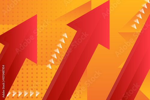 financial diagonal Arrow Graphs background design template. red and white gradient color on elements on yellow orange gradient background. dot circle halftone pattern in horizontal layout.