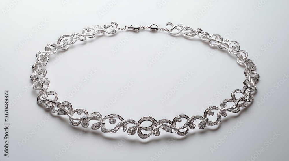 Elegant necklace on a pristine white background, showcasing intricate details and craftsmanship, perfect for fashion displays or jewelry promotions Elegant necklace on a pristine white background, showcasing intricate details and craftsmanship, perfect for fashion displays or jewelry promotions