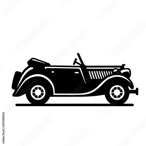 Classic Convertible Car Vector Icon - Vintage Cabriolet Silhouette for Retro Auto Design