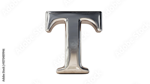 Shiny Silver Letter T 3D Render