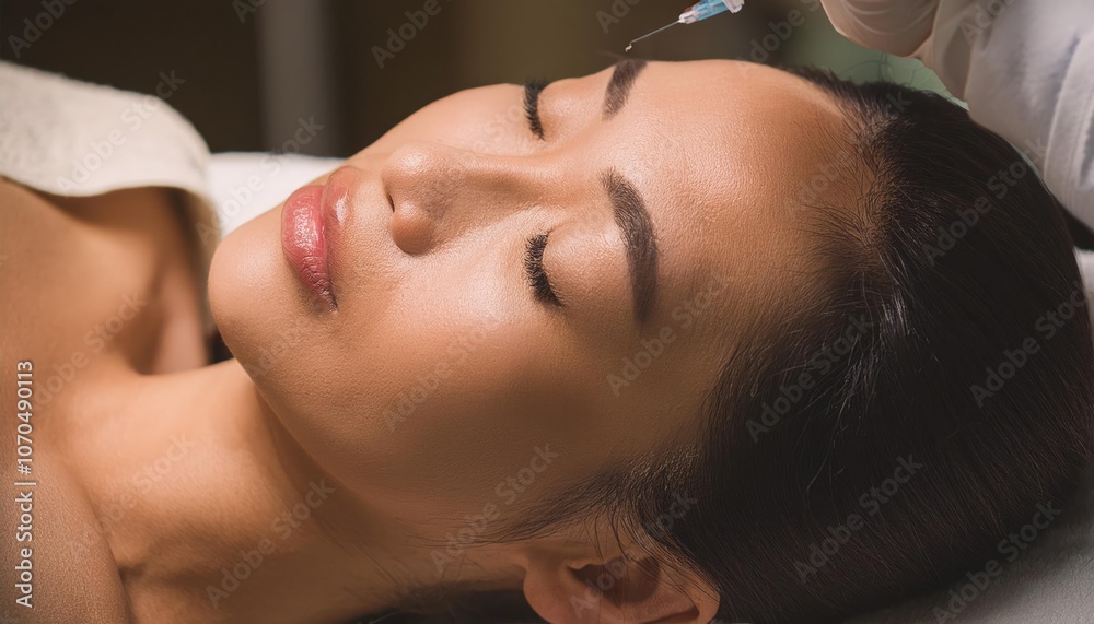 Beautiful woman at beautician cabinet receiving anti wrinkle injections Beautiful woman at beautician cabinet receiving anti wrinkle injections
