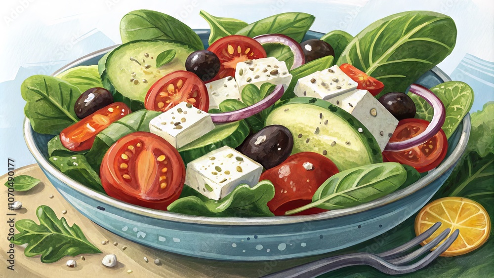 Greek Salad with Feta Cheese, Tomatoes, Cucumbers, and Olives Greek Salad with Feta Cheese, Tomatoes, Cucumbers, and Olives