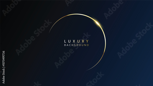 Golden round metal circle ring on dark background. Shining abstract frame