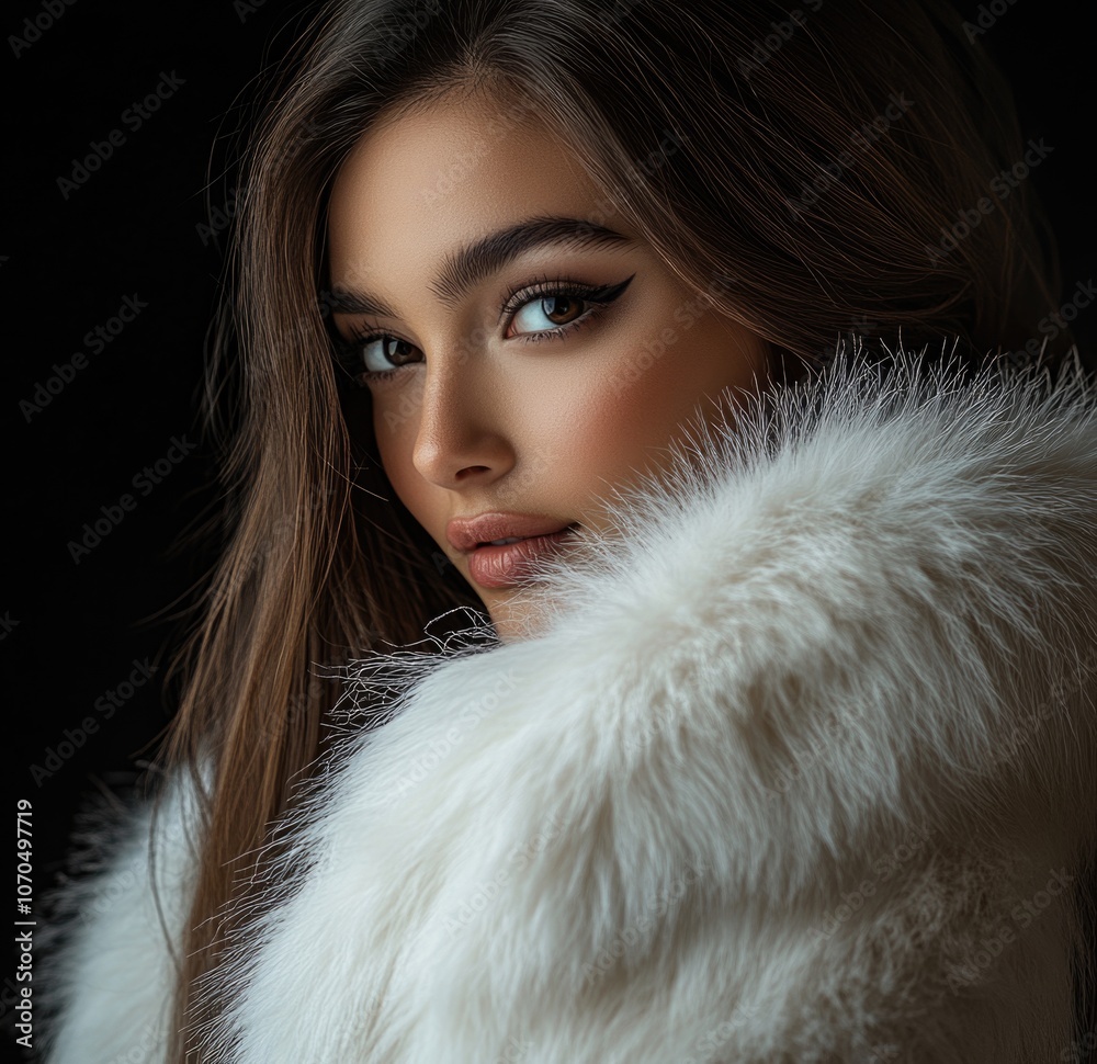 Beautiful fashion woman in a white fur coat, isolated on a black background. Beautiful fashion woman in a white fur coat, isolated on a black background.