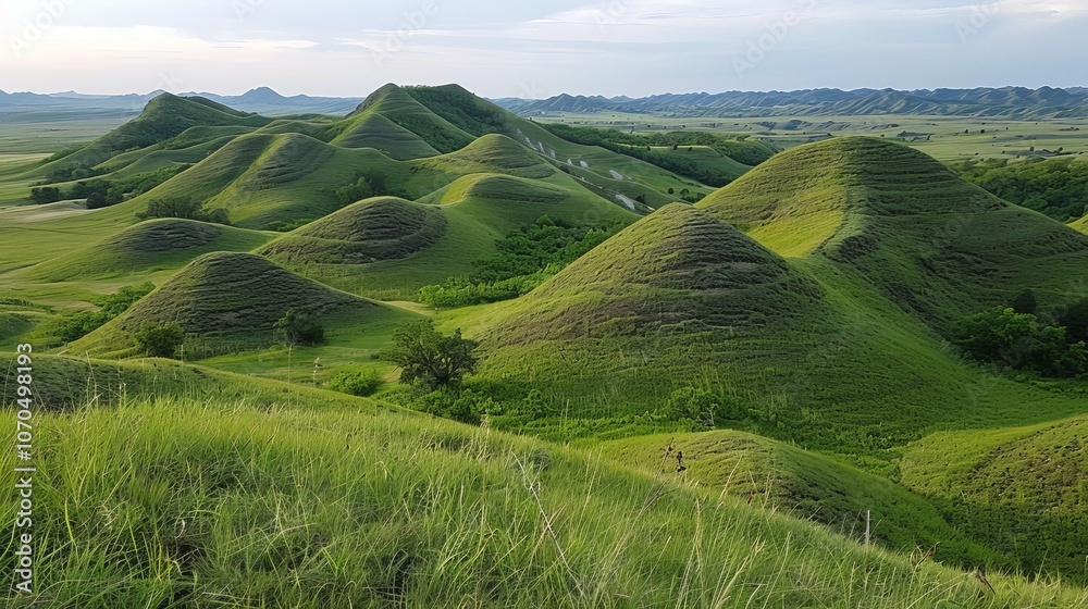 Obraz premium Scenic hillside with lush grassland under open sky a captivating outdoor landscape