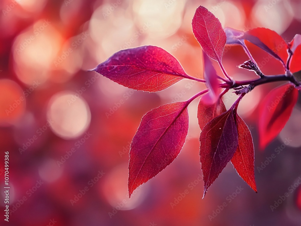 Red Leaves Branch With Bokeh Background Red Leaves Branch With Bokeh Background