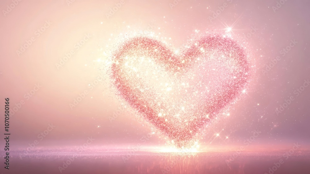 Obraz premium A sparkling heart shape glowing softly against a pastel background.