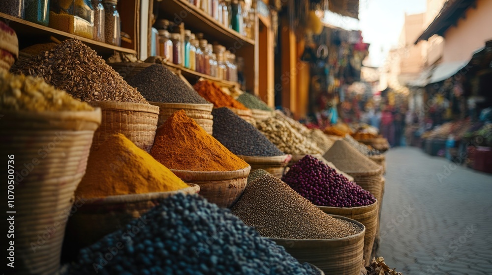 Colorful spices and dried herbs in the narrow streets of Marrakech. Colorful spices and dried herbs in the narrow streets of Marrakech.