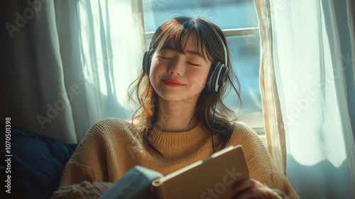 Free Download 本を読みながら音楽を聴く女性 - GFXLoad