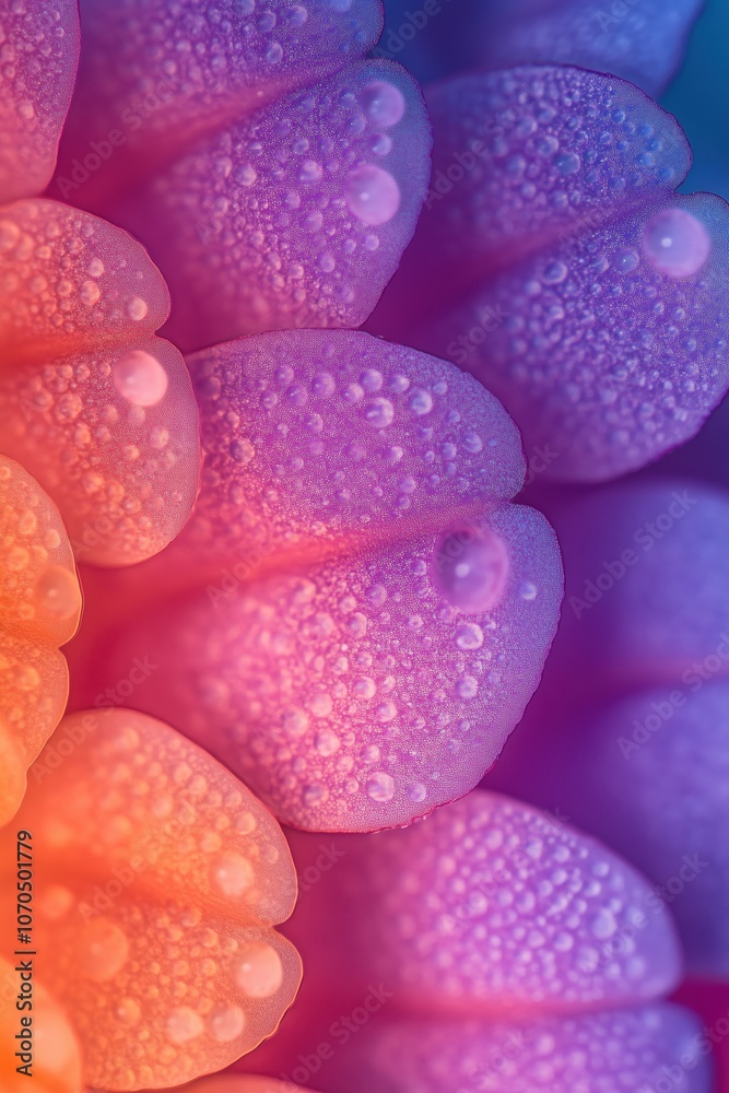 Vibrant flower petals covered in dewdrops showing stunning gradient colors Vibrant flower petals covered in dewdrops showing stunning gradient colors