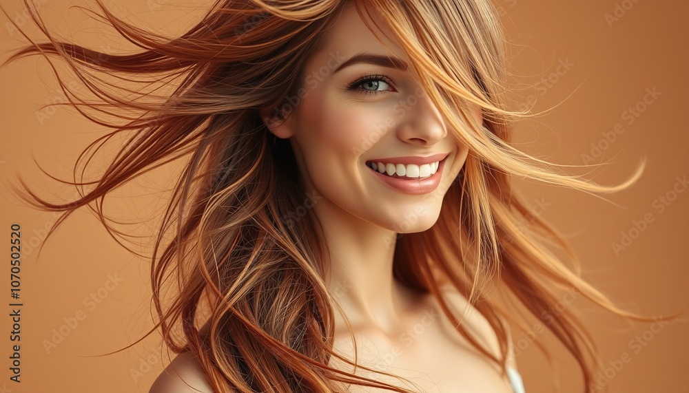 Fototapeta premium Beautiful Woman with Long Flowing Hair, Portrait
