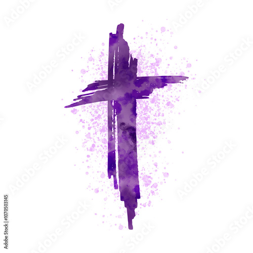 Fotografie Watercolor and spray painting Christian cross for Ash Wednesday web banner or social graphic