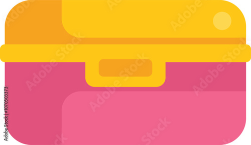 Pink lunch box with a yellow lid, perfect for carrying a meal or snack