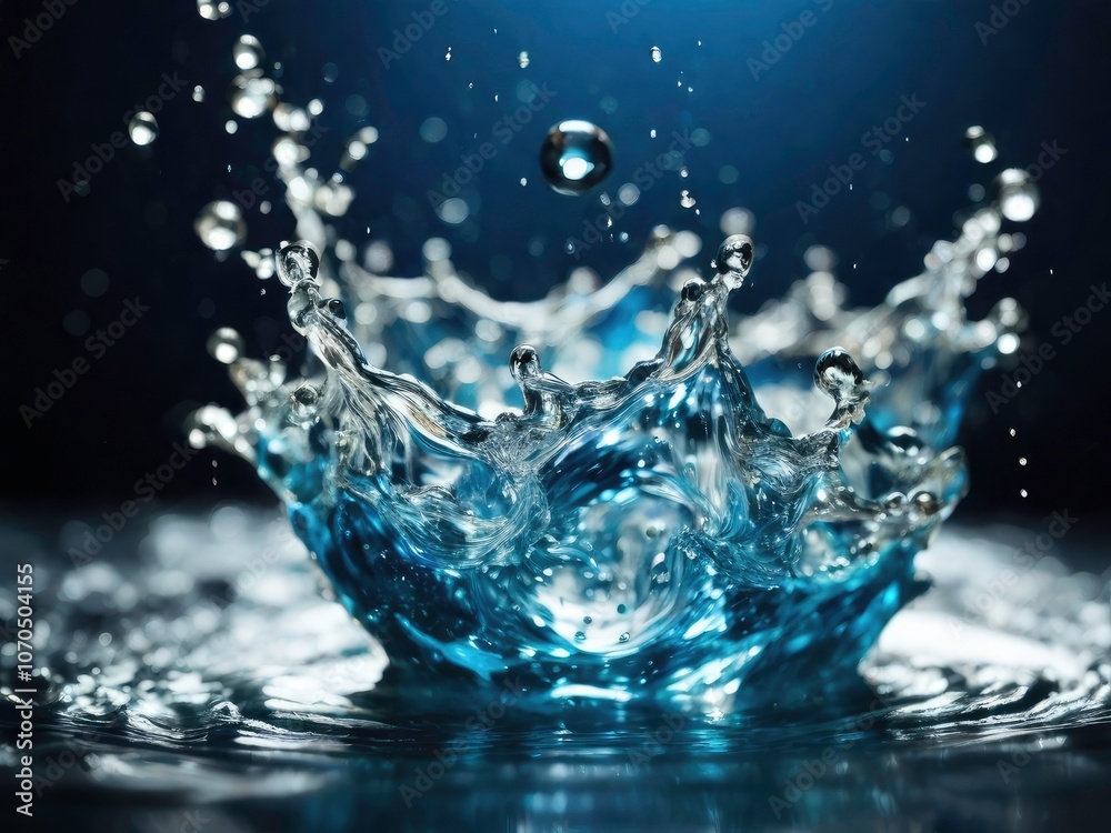A stunning capture of clear blue water splashing, showcasing the beauty and vitality of moving water droplets. Perfect for advertisements and publications related to nature and purity. A stunning capture of clear blue water splashing, showcasing the beauty and vitality of moving water droplets. Perfect for advertisements and publications related to nature and purity.