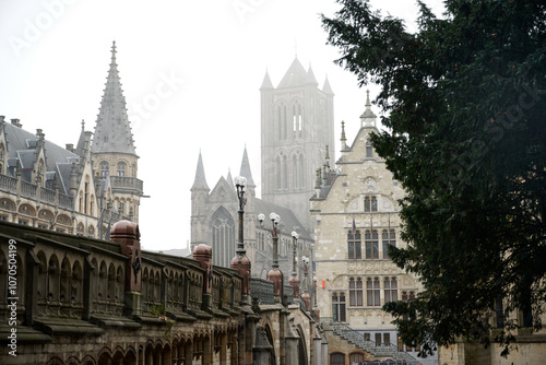 Foggy morning in Ghent, Belgium photo