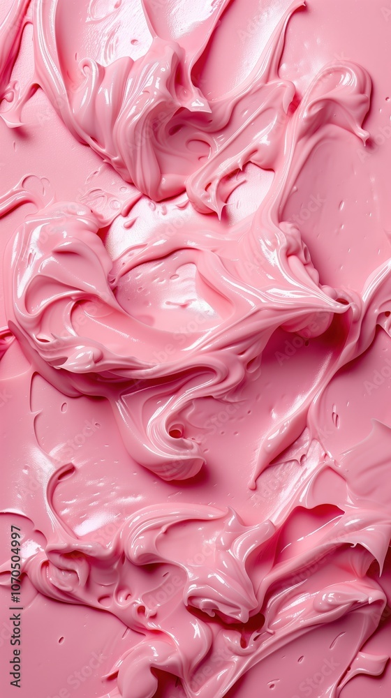 Smooth pink cream texture with swirls, glossy appearance. Beauty and skincare concept Smooth pink cream texture with swirls, glossy appearance. Beauty and skincare concept