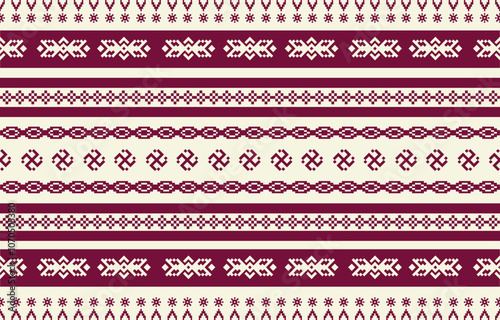 Christmas and New Year green and white seamless pattern, fairytale pixel pattern in white and green with Nordic snowflakes for winter hats, ugly sweaters, jumpers. wallpaper, paper or other design