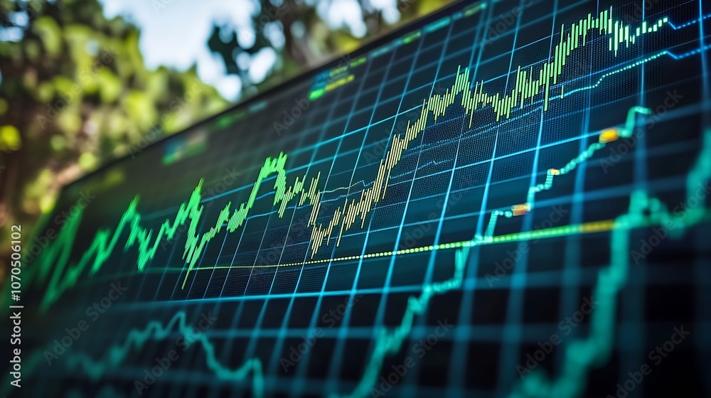 Dynamic Financial Graph Displaying Market Trends with Vibrant Green Indicators : Generative AI Dynamic Financial Graph Displaying Market Trends with Vibrant Green Indicators : Generative AI