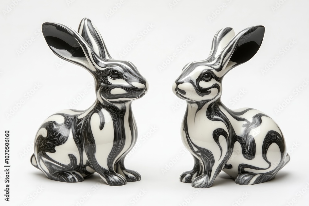 Obraz premium two white-black rabbits, background white