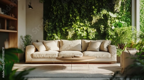 Modern Living Room with Green Wall