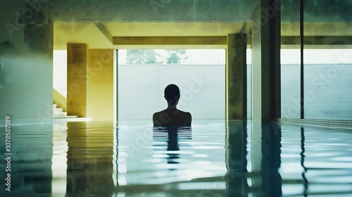 Woman Relaxing in Tranquil Indoor Pool