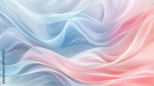 A modern abstract background with soft, translucent waves in pastel tones like pale pink, soft gray, and powder blue