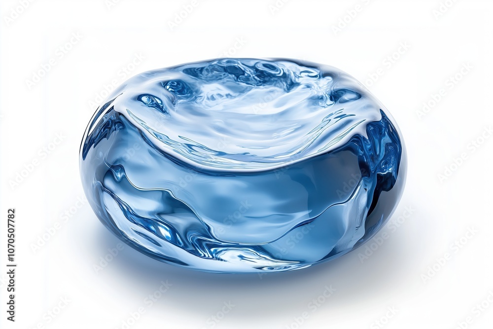 Glass-like water droplet sculpture on white background, modern design Glass-like water droplet sculpture on white background, modern design