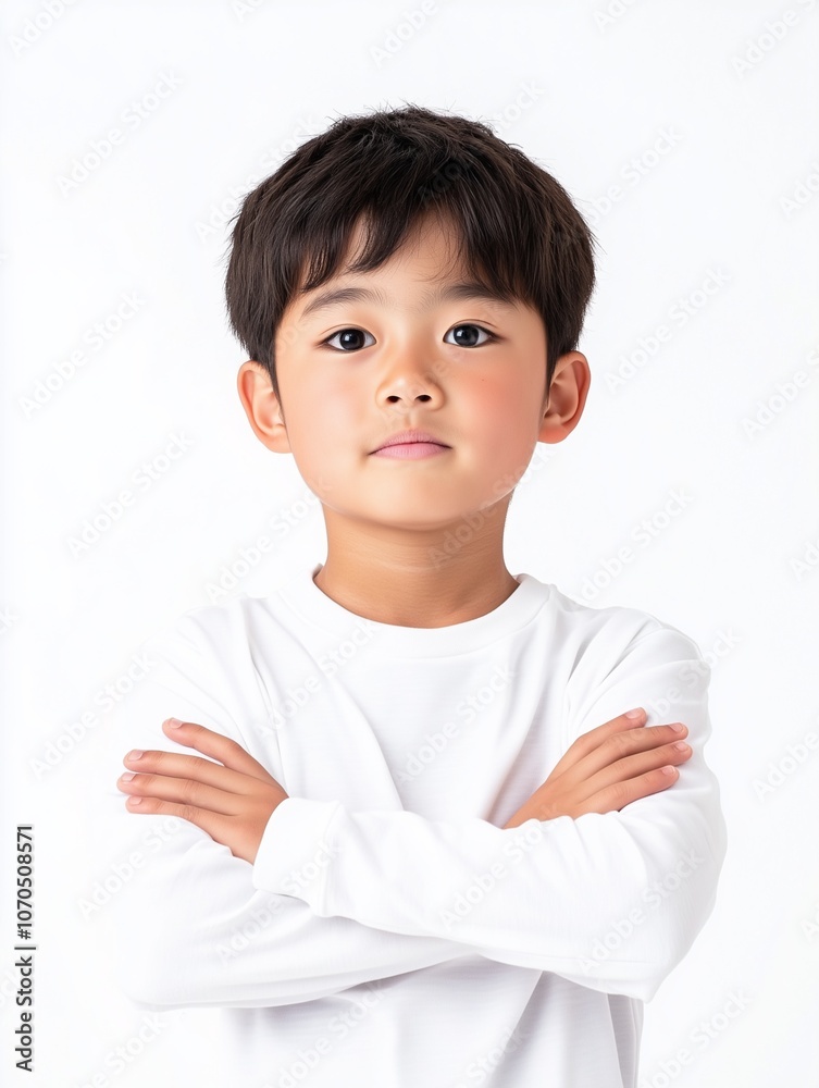 Determined, confident Japanese boy isolated on white background Determined, confident Japanese boy isolated on white background