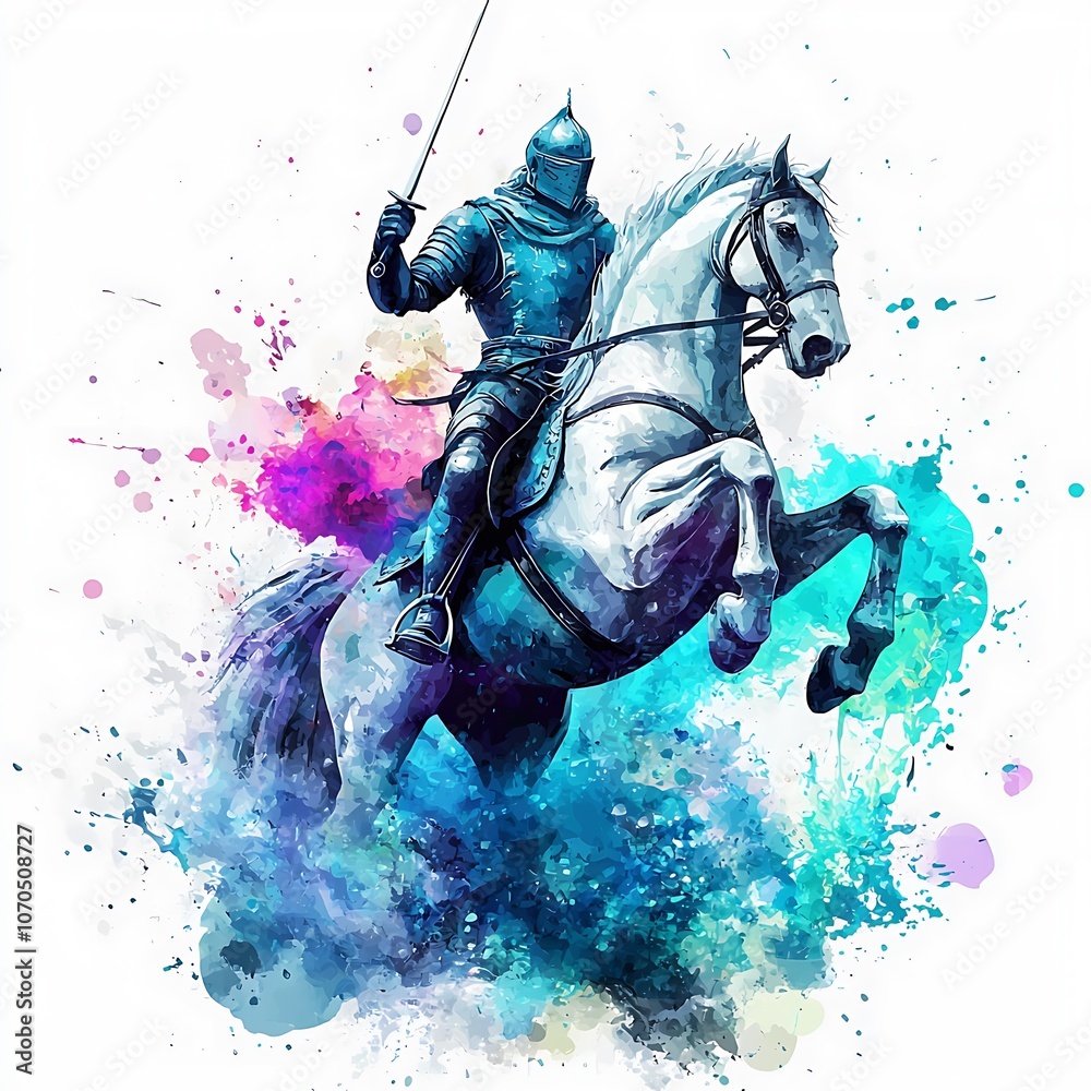 Fototapeta premium Watercolor Illustration of a Knight on Horseback.