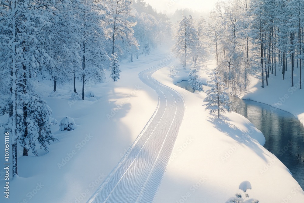 Obraz premium winter, sport, ski track, view from above, seamless background,